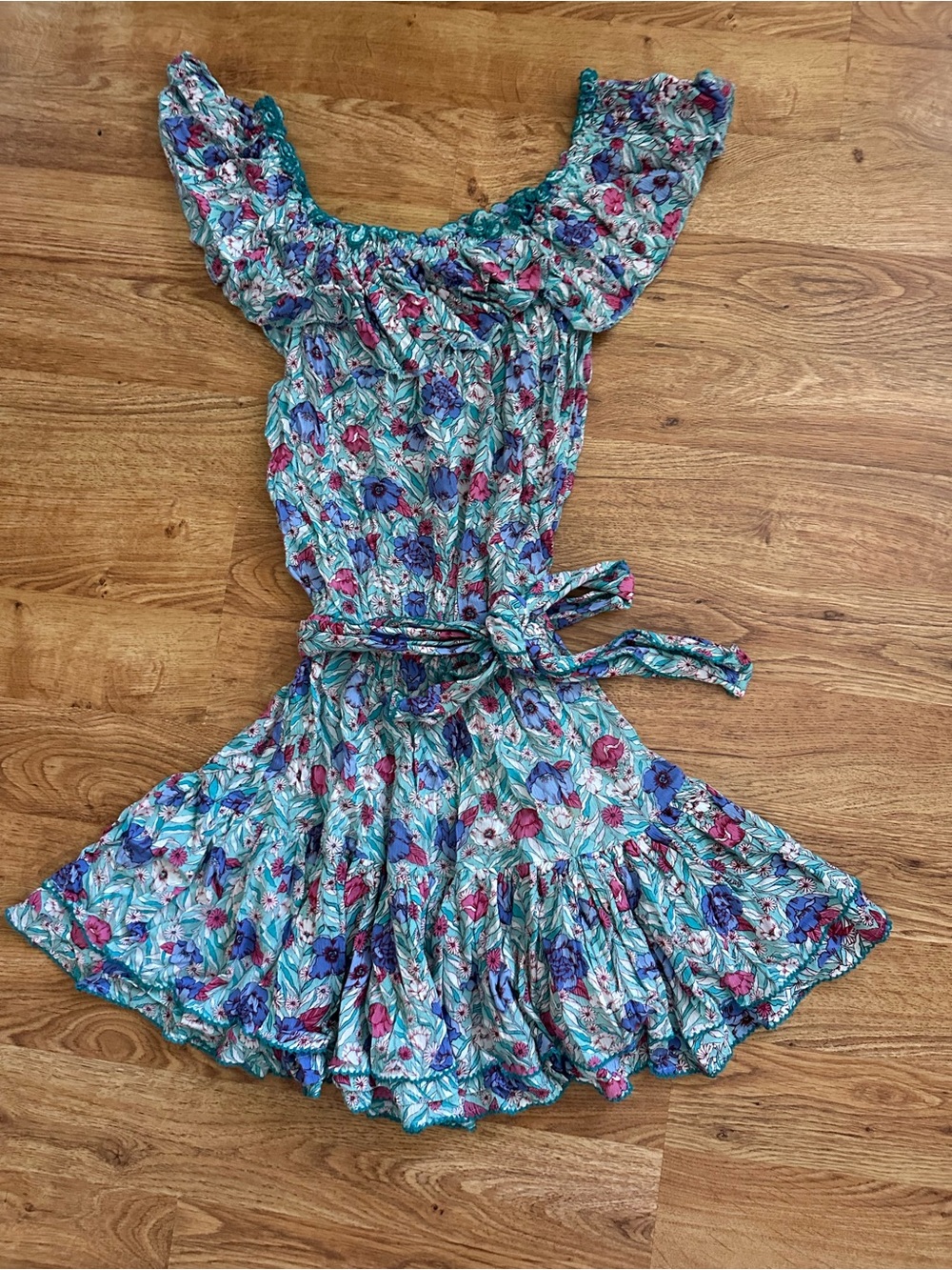 Poupette St Barth Floral Mini Dress with Tie Belt L